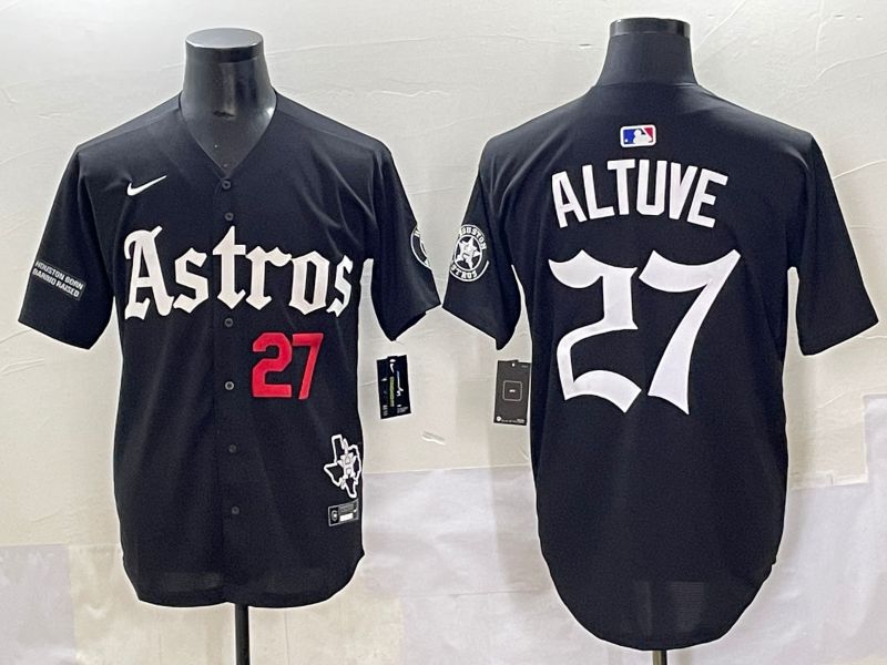 Men 2025 Houston Astros 27 Altuve Black Five generations Joint Name Nike MLB Jersey style 12